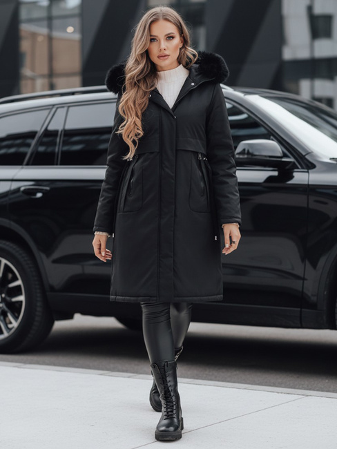 Női téli parka dzseki műszőrmével fekete Dstreet TY5113