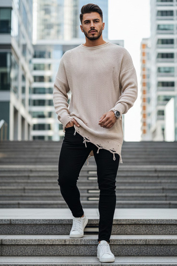 Férfi téli pulóver Szín Bézs DSTREET WX1965