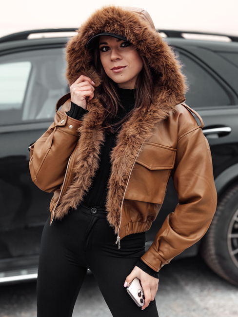 Női bőrdzseki szőrmével SOFTREBEL barna Dstreet TY4761 Dstreet TY4761