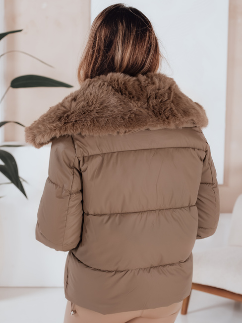 Női steppelt rövid dzseki szőrmével Dstreet camel TY5069