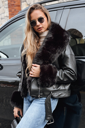 Női ramones dzseki szőrmével fekete Dstreet TY5233