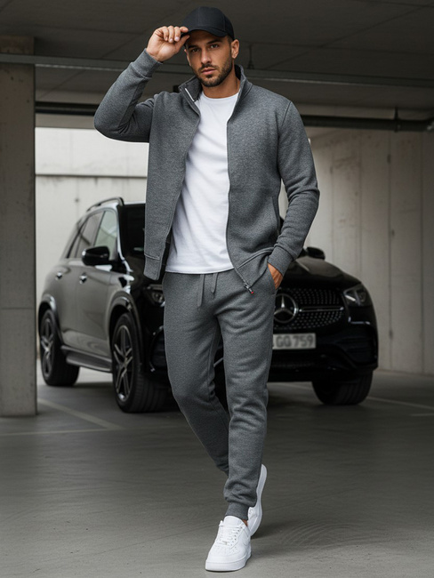 Antracit színű nyitható férfi pulcsi állógallérral BX4111