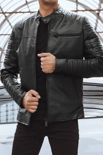 Férfi bőrdzseki fekete színben Dstreet TX4229
