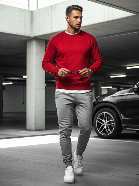 Férfi pulcsi kapucni nélkül piros színben Dstreet BX3867