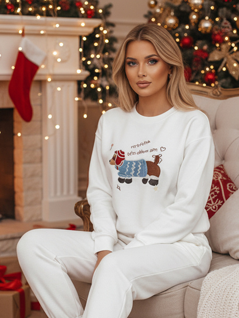 Női oversize pulóver hímzéssel DOGSWEETY fehér Dstreet BY1478z