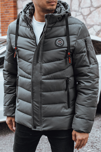 Férfi steppelt télikabát kapucnival grafit színben Dstreet TX5057