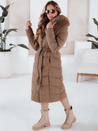 Női téli hosszú steppelt kabát szőrmével camel Dstreet TY5086