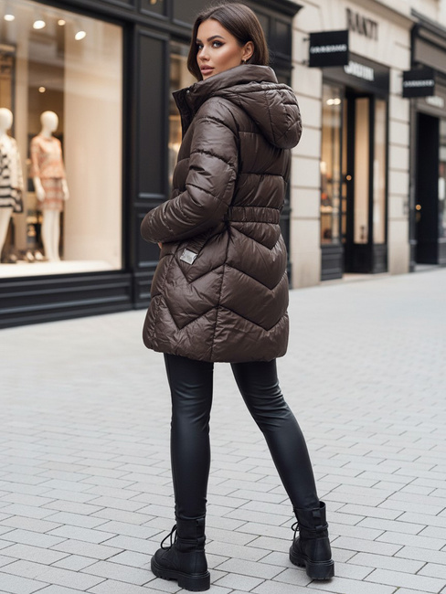 Női steppelt télikabát kapucnival BLOOM mokka Dstreet TY4517z