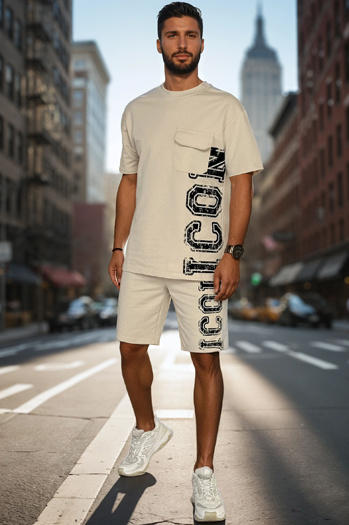 Férfi khaki színű nyomtatott szett Dstreet AX0801