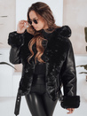 Női télikabát bőr ramoneskin szőrmével fekete Dstreet TY5119