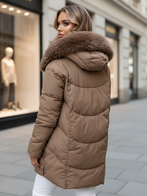 Női télikabát MORISIO hosszú steppelt kapucnival bézs Dstreet TY5183