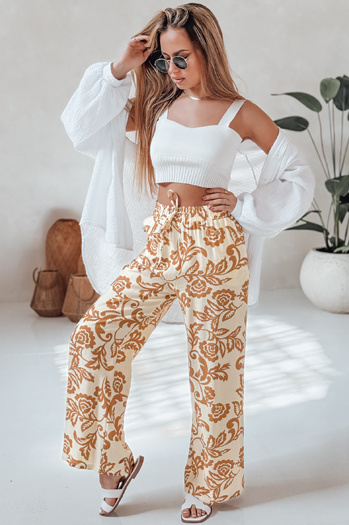 Női virágos széles szárú nadrág LOVEGARDEN camel Dstreet UY2657