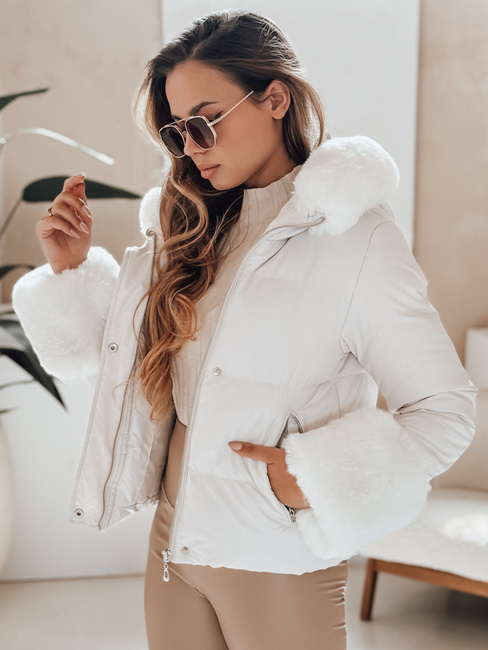 Női télikabát YOUWARM rövid steppelt szőrmével fehér Dstreet TY5007