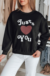 Női túlméretezett nyomtatott pulóver JUST LOVE YOU fekete Dstreet BY1472