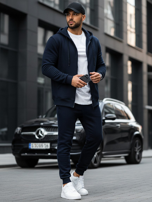 Nyitható férfi pulcsi kapucnival gránátkék színben BX2195