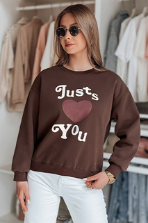 Női túlméretezett nyomtatott pulóver JUST LOVE YOU barna Dstreet BY1477