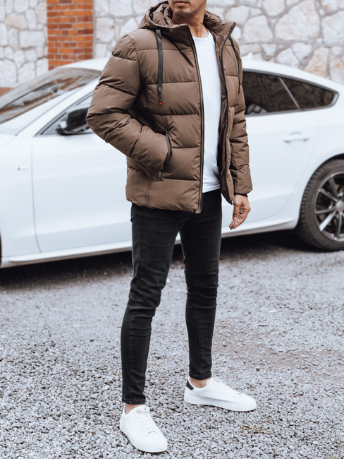 Férfi steppelt téli kabát kapucnival barna Dstreet TX5064
