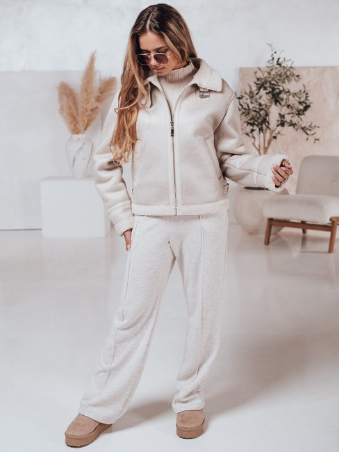 Női szarvasbőr dzseki báránybőrrel KASAMIRA fehér Dstreet TY4739