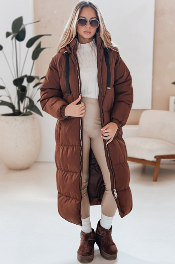 Női téli hosszú steppelt kabát COZYSEASON barna Dstreet TY4954