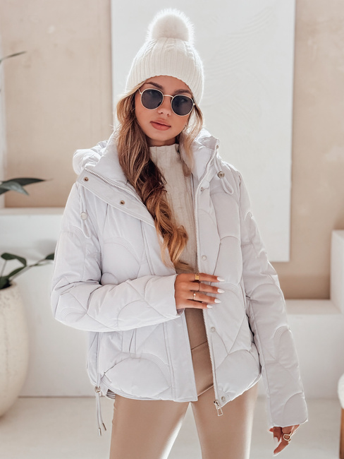 Női télikabát LOVEWARM rövid steppelt kapucnival fehér Dstreet TY5042