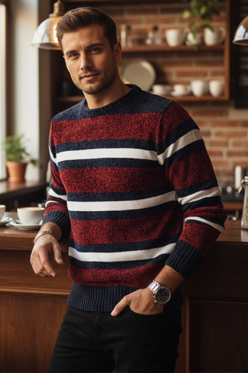 Férfi csíkos pulóver piros Dstreet WX2264