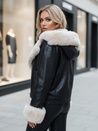 Női télikabát bőr ramoneskin szőrmével fekete Dstreet TY5118z