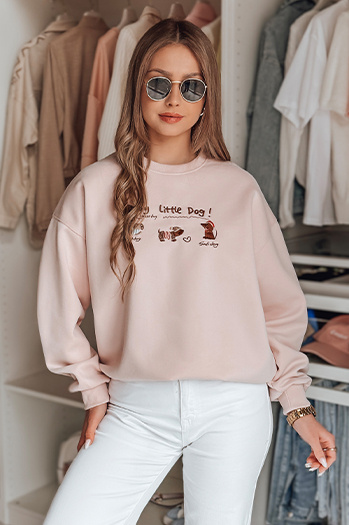 Női oversize pulóver tacskókkal JAMNIKOVE rózsaszín Dstreet BY1497