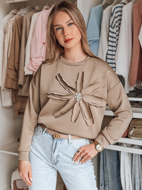 Női oversize pulóver virággal PETITKA mokka Dstreet BY1386