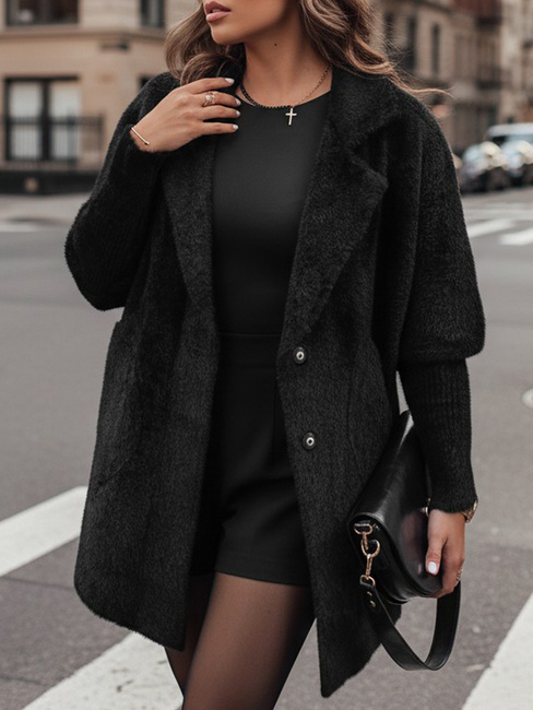 Płaszcz damski alpaka RITA II czarny Dstreet NY0669