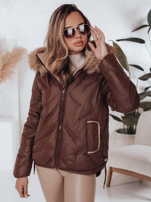 Női télikabát COLDLIKE steppelt, kapucnival barna Dstreet TY5003
