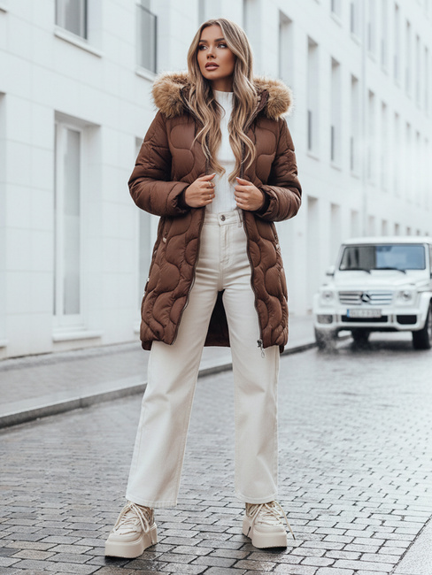 Női télikabát VIRELIA steppelt kapucnival barna Dstreet TY4936 Dstreet TY4936