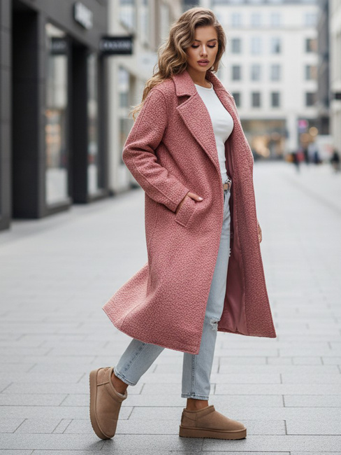 Női hosszú báránybőr kabát rózsaszín Dstreet NY0755z