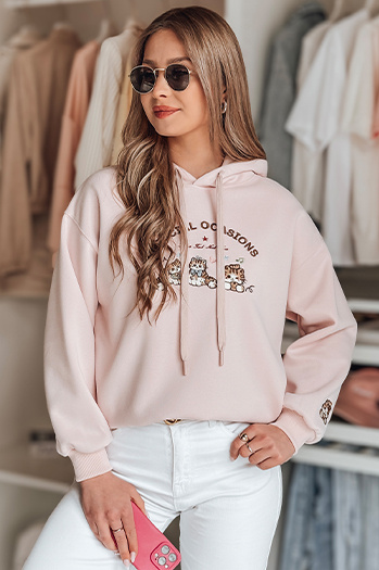 Női oversize kapucnis pulóver SPECIAL KITTY rózsaszín Dstreet BY1511