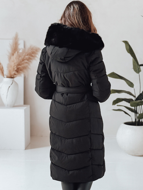 Női téli hosszú steppelt kabát szőrmével fekete Dstreet TY5085