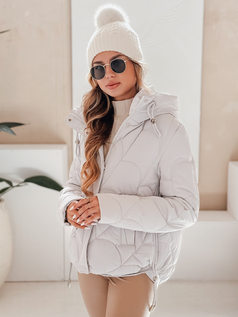 Női télikabát LOVEWARM rövid steppelt kapucnival fehér Dstreet TY5042