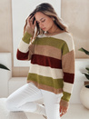 Női csíkos pulóver CALVENA camel zöld Dstreet MY2559