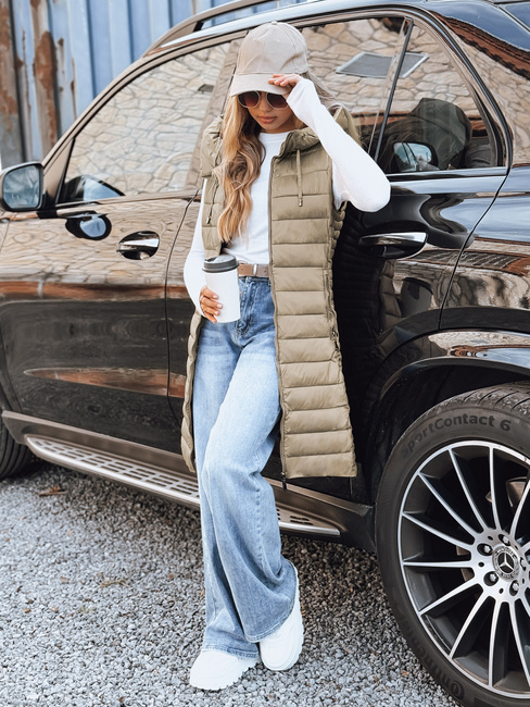 Kamizelka damska pikowana z kapturem beżowa Dstreet TY5256