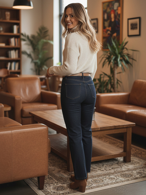 Női egyenes szárú farmer nadrág CLASSIFIT tengerészkék Dstreet UY2665