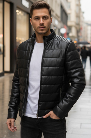 Férfi steppelt téli bőrdzseki fekete Dstreet TX5114