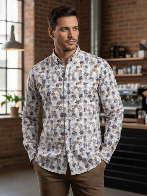 Férfi virágos fehér ing Dstreet DX2645 DX2645