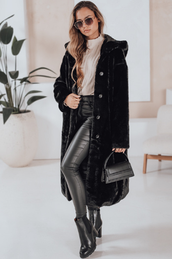 HELLOCHIC női szőrme kabát hosszú fekete Dstreet TY4986