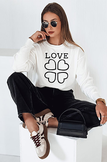 Női nyomtatott pulóver CLOVER fehér Dstreet MY2337