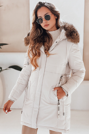 Női téli parka dzseki kapucnival világos bézs Dstreet TY5083