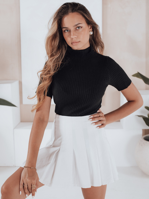 Női rövid ujjú bordázott pulóver GIRLGLORY fekete Dstreet MY2552