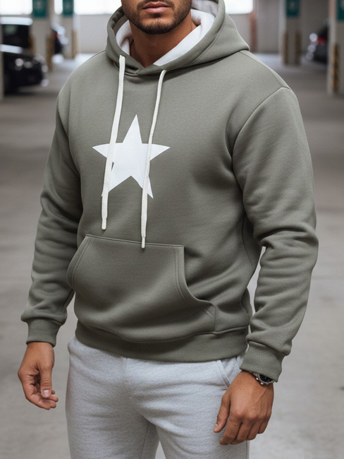 Férfi khaki kapucnis pulóver Dstreet BX5928