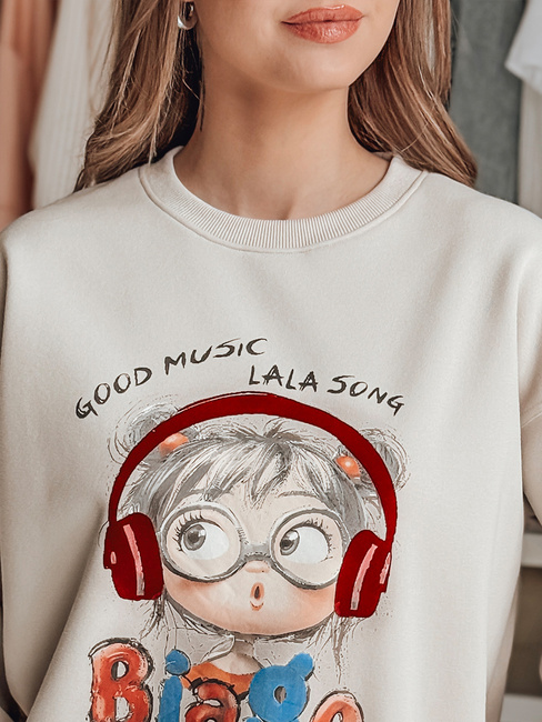 Női nagyméretű, nyomtatott pulóver LALA VIBE bézs Dstreet BY1506