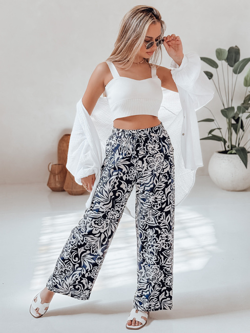 Női széles szárú szövetnadrág TROPICAL SUN tengerészkék Dstreet UY2632