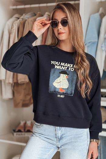 Női nagyméretű nyomtatott pulóver GOOSHY tengerészkék Dstreet BY1428