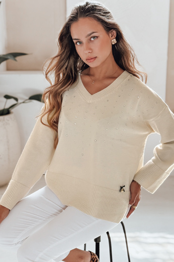 Női V-nyakú pulóver VERALIA ecru Dstreet MY2517