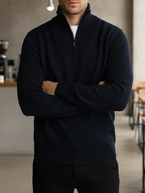 Férfi álló pulóver, szigetelt, sötétkék Dstreet WX2352